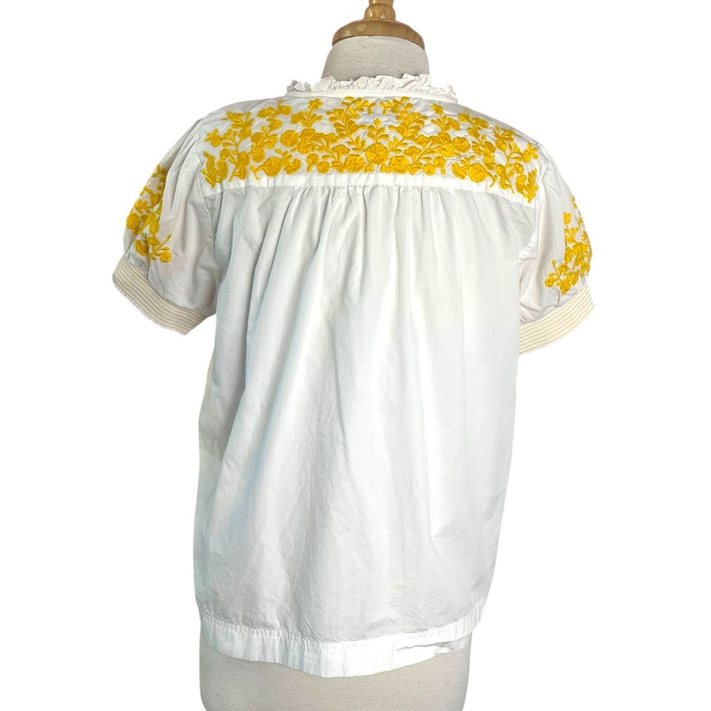 J. Crew White Peasant Blouse with Yellow Floral Embroidery - Picture 3 of 10